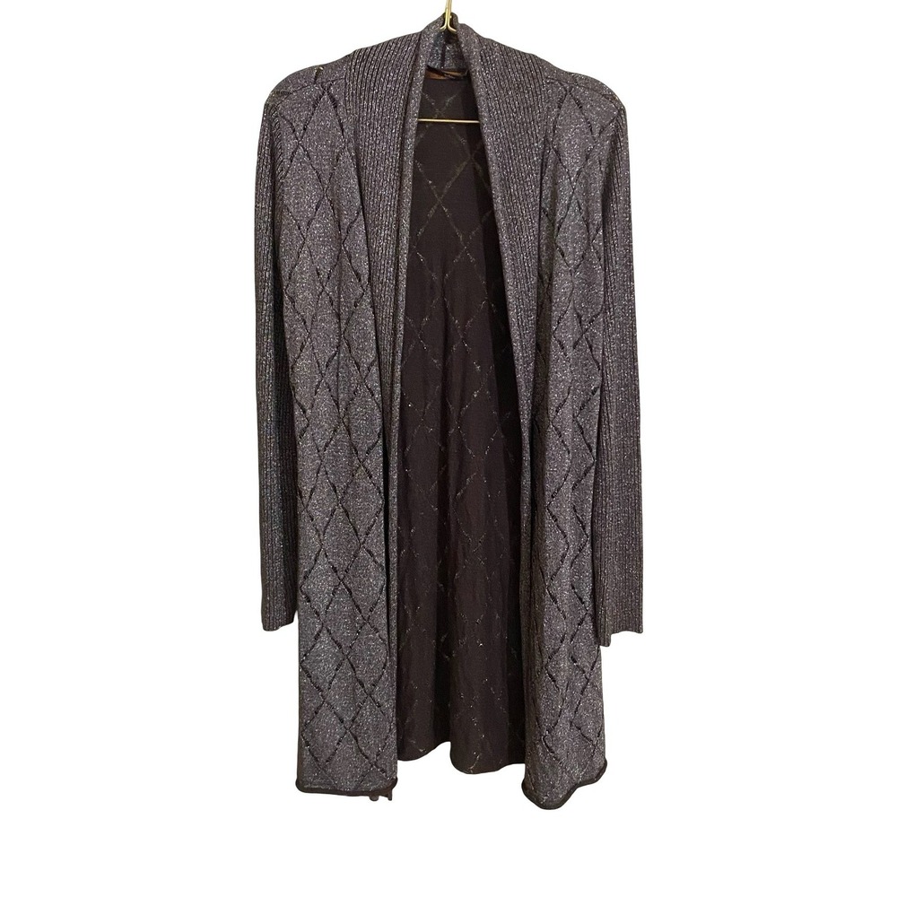 Belldini Womens Cardigan Sparkle Diamond Knit Open Front Long Sleeve Gray L